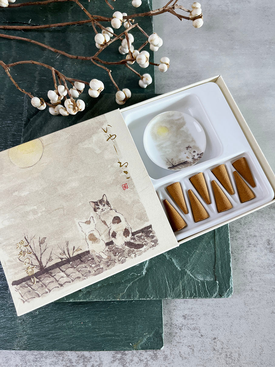 日本 京都 線香 香彩堂 香港 治癒貓系列 深秋 塔香 線香碟 Japan Kyoto incense stick Kousaido HK Iyashi-Neko Late Autumn Incense Cones Incense Plate 檀香 Sandalwood